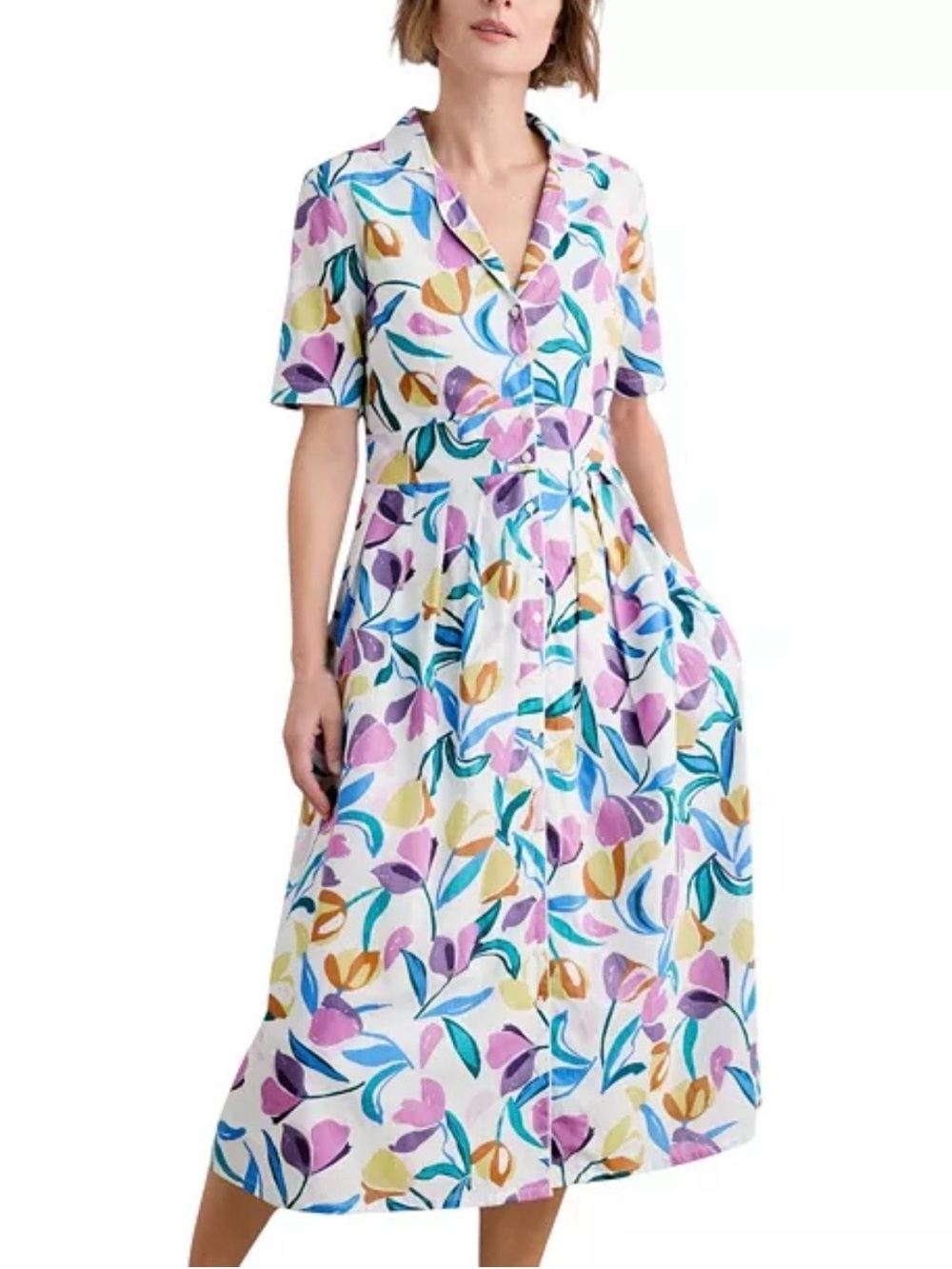 Seasalt Cornwall Charlotte Women's Organic Cotton Floral Tulip Midi Dress US 8